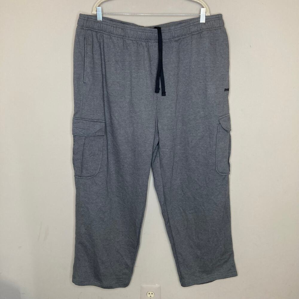 Reebok Mens Gray Fleece Lined Cargo Sweatpants Size 3XL 28" Inseam Utility Pants